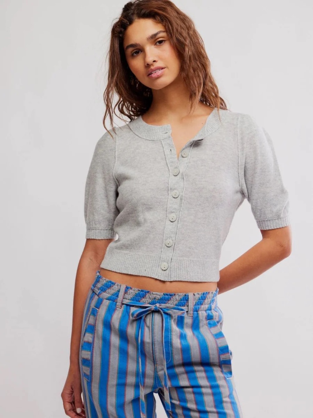 Free People Isla Short Sleeve Cardigan NWT - Grey